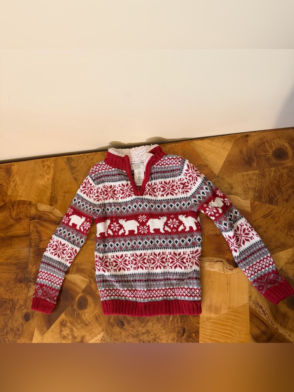 Quarter Zip Holiday Sweater Aspen Kids 4T Red White Winter Polar Bear